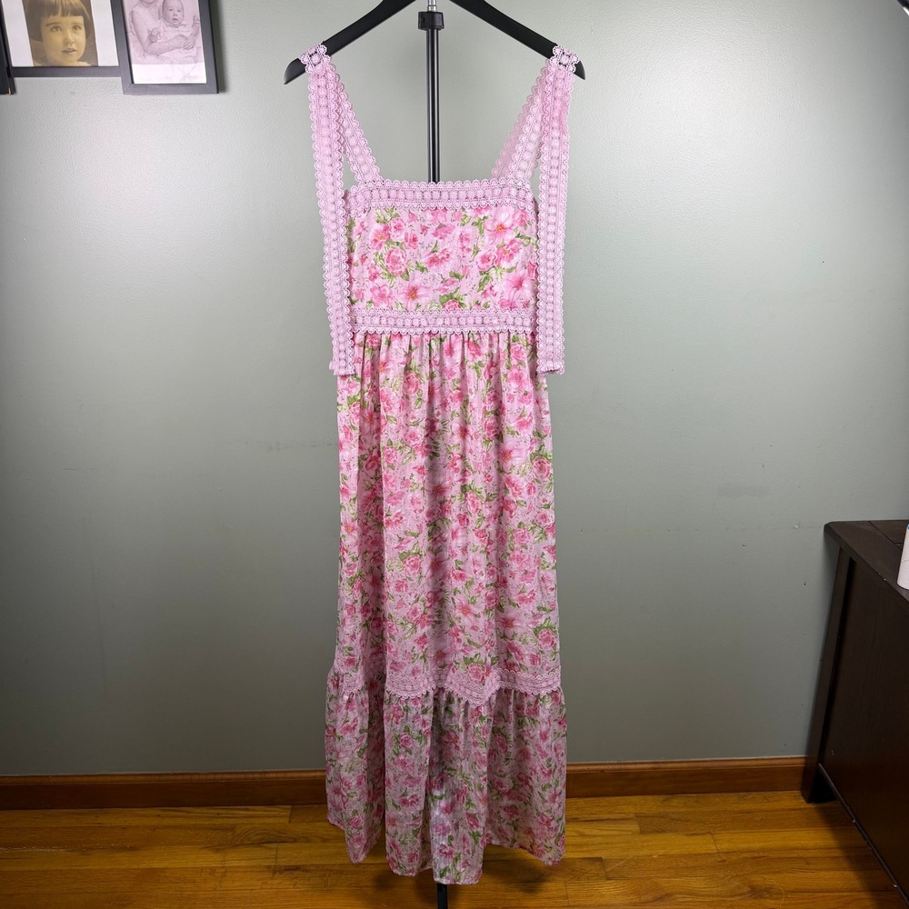 By the River Cottagecore Coquette Feminine Floral Women Maxi Dress Pink B35D1052